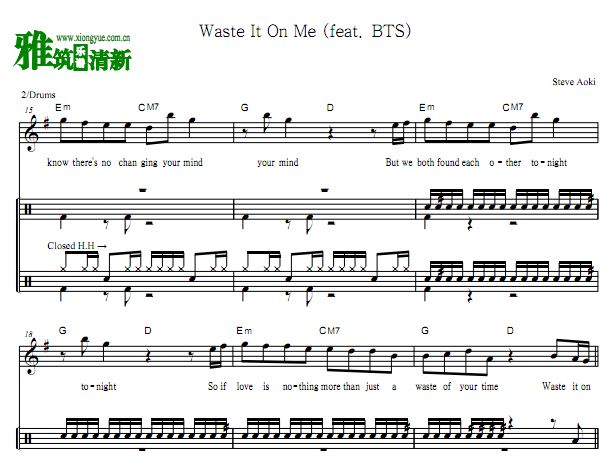 Steve Aoki x BTS － Waste It on Me架子鼓谱