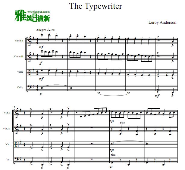 The Typewriter 打字机弦乐四重奏谱