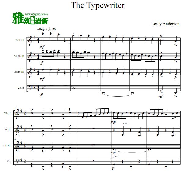 安德森 打字机The Typewriter三小提琴大提琴合奏谱