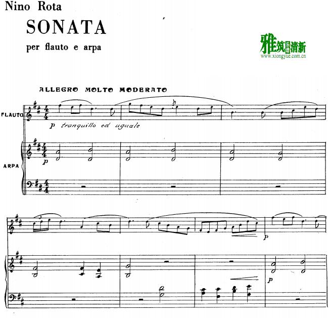 Nino Rota - Sonata for flute and harp尼诺·罗塔长笛与竖琴奏鸣曲谱