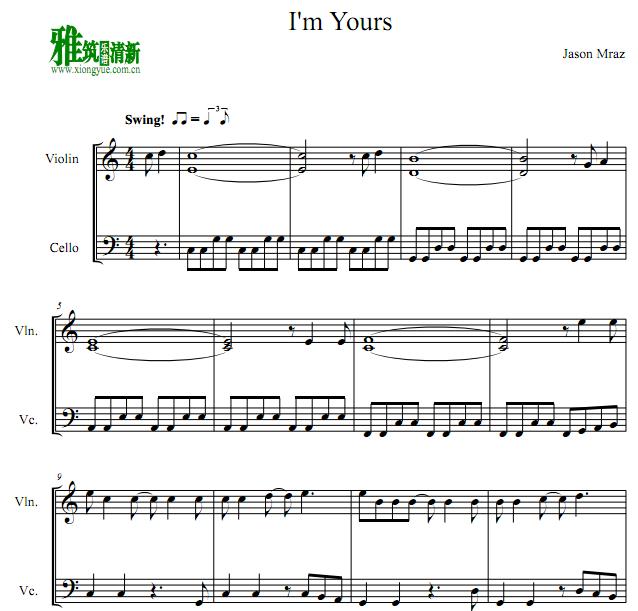 Jason Mraz - I'm Yours小提琴大提琴二重奏谱
