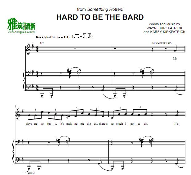 音乐剧Something Rotten!烂东西Hard to Be the Bard钢琴伴奏谱
