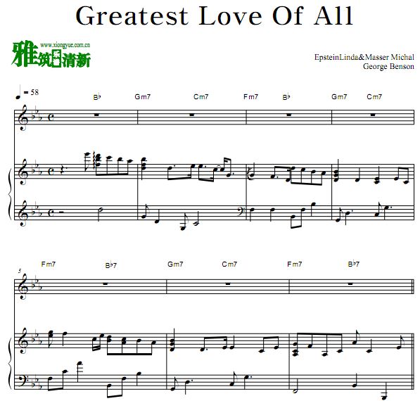 George Benson - Greatest Love Of All弹唱伴奏钢琴谱 歌谱