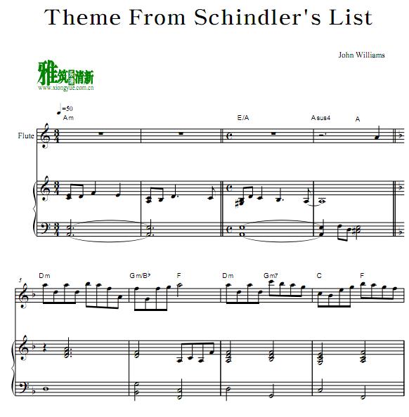 辛德勒名单Schindler's List - 长笛钢琴伴奏谱