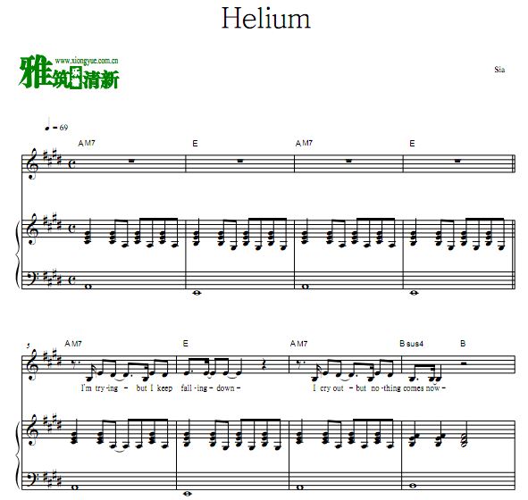Sia - Helium 声乐歌谱 钢琴伴奏谱 