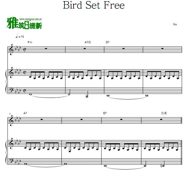 Sia - Bird Set Free 弹唱伴奏钢琴谱 歌谱
