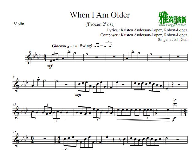 冰雪奇缘2 When I Am Older小提琴谱