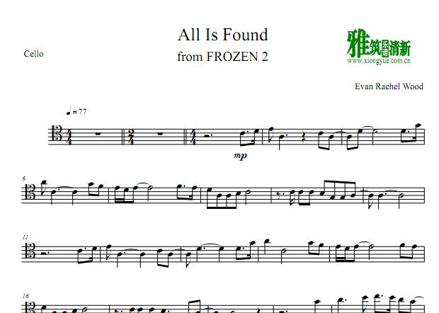 冰雪奇缘2 all is found 大提琴谱