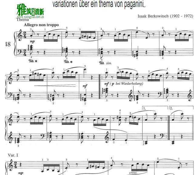 别尔科维奇帕格尼尼主题变奏曲钢琴谱-Berkowitsch Paganini Variations