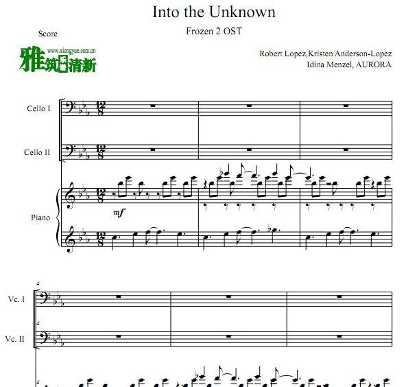 Into The Unknown双大提琴钢琴重奏谱
