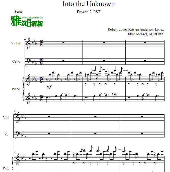 Into The Unknown小提琴大提琴钢琴合奏谱