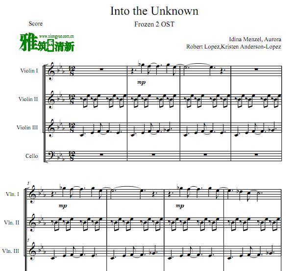 Into The Unknown三小提琴大提琴合奏谱