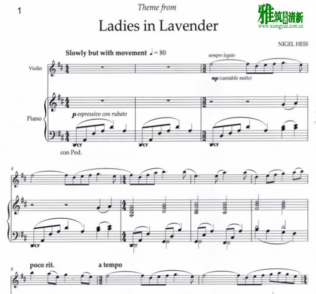 Ladies in Lavender小提琴钢琴伴奏谱