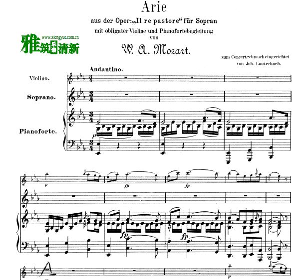 牧人王 (Act II, Sc.6) L'amerò, sarò costante声乐小提琴钢琴伴奏谱