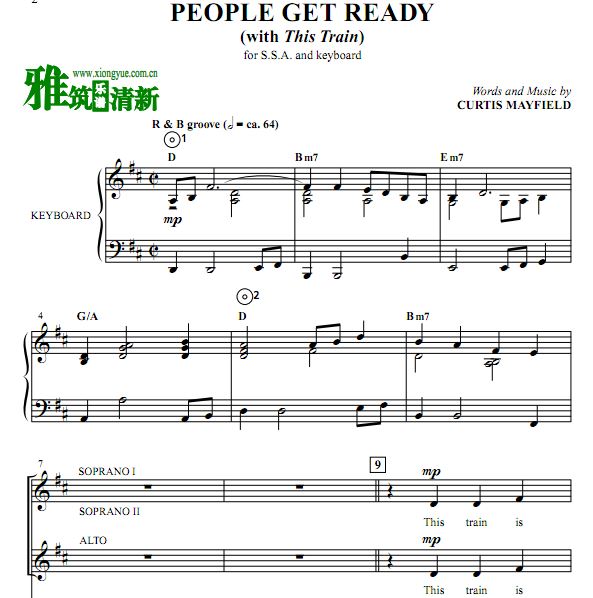 People Get Ready 三声部合唱SSA钢琴伴奏谱