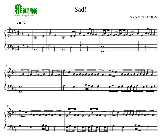 XXXTENTACION - Sad!钢琴谱