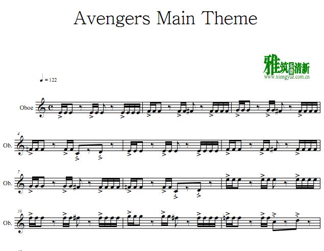 复仇者联盟The Avengers Main Theme双簧管谱