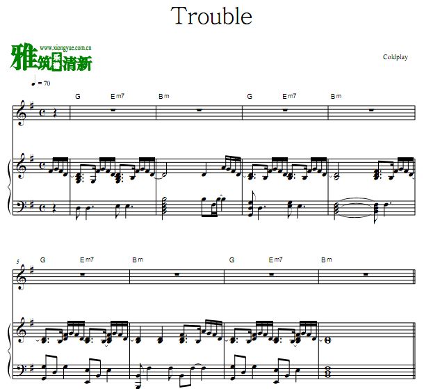 Coldplay - Trouble 歌谱 弹唱钢琴谱