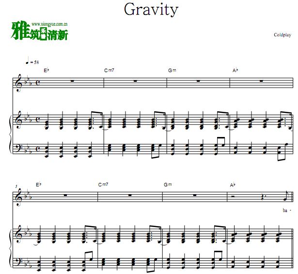 Coldplay - Gravity歌谱 钢琴伴奏谱 