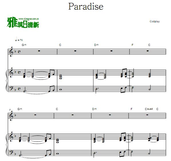 Coldplay - Paradise伴奏钢琴谱 歌谱