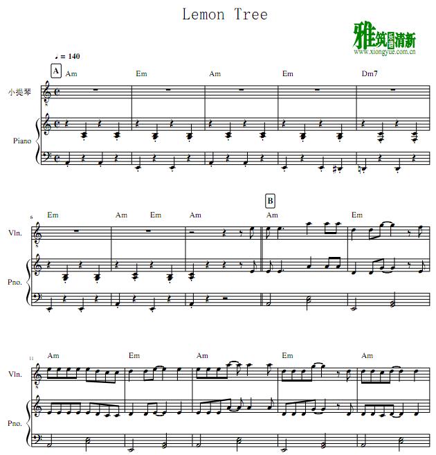 柠檬树Lemon Tree小提琴钢琴谱