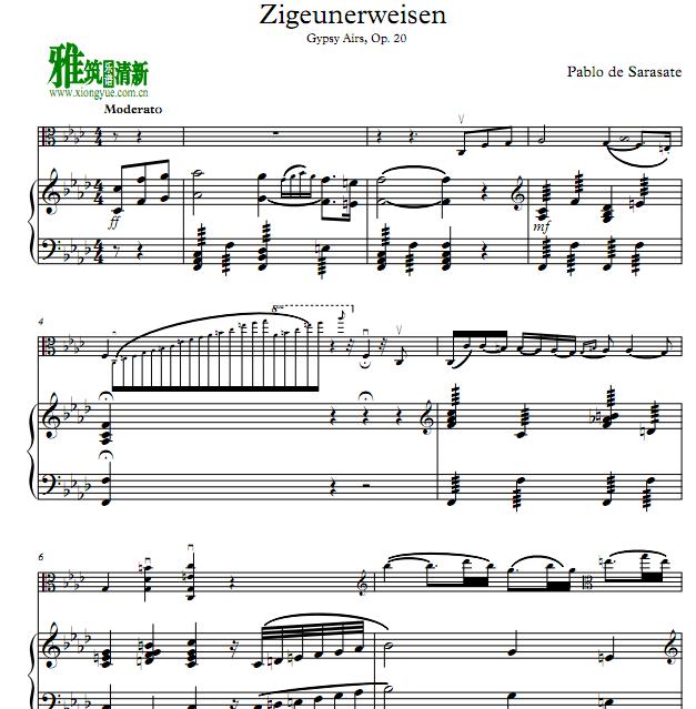 萨拉萨蒂 流浪者之歌Zigeunerweisen中提琴钢琴伴奏谱