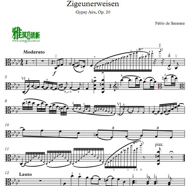 萨拉萨蒂 流浪者之歌Zigeunerweisen中提琴谱