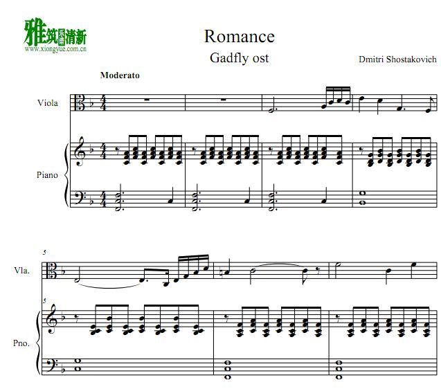 肖斯塔科维奇浪漫曲中提琴钢琴伴奏谱Romance (The Gadfly, op.97a Suite)
