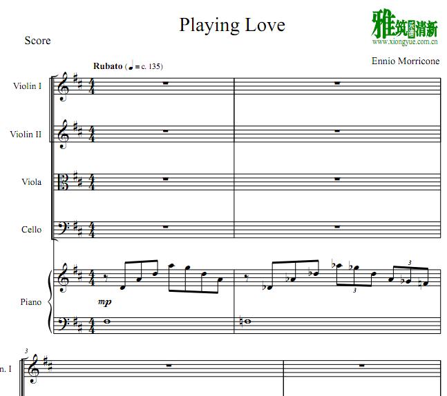 海上钢琴师playing love 两小提琴一中提琴一大提琴钢琴五重奏谱