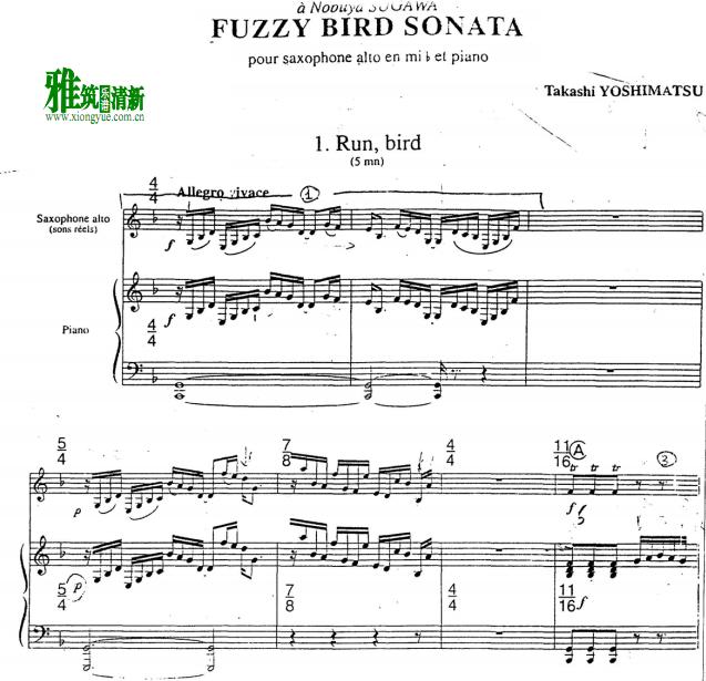 吉松隆 绒毛鸟奏鸣曲萨克斯钢琴二重奏谱 Fuzzy Bird Sonata