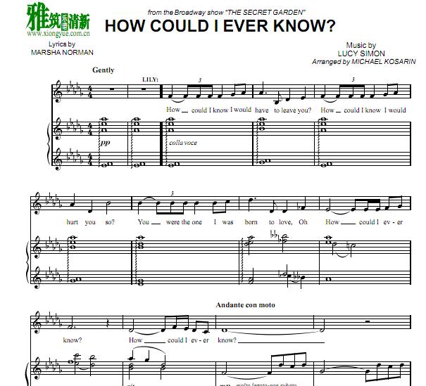 The Secret Garden - How Could I Ever Know钢琴伴奏谱