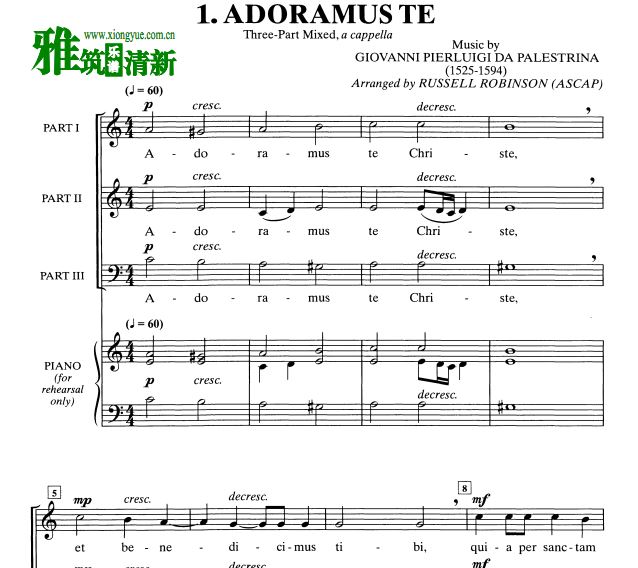 Adoramus Te/Ave Maria 三声部纯人声混声合唱谱