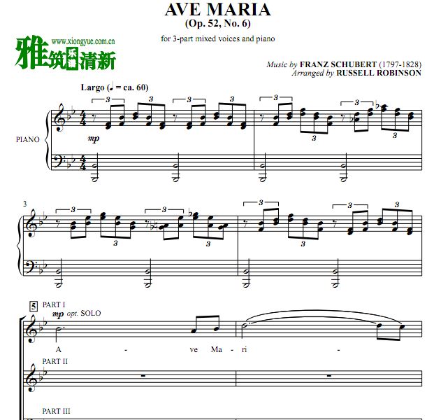 舒伯特 Ave Maria圣母颂合唱谱 钢琴伴奏谱