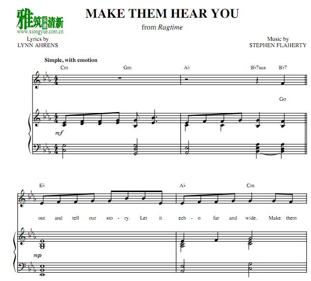 音乐剧拉格泰姆音乐ragtime - Make Them Hear You钢琴伴奏谱
