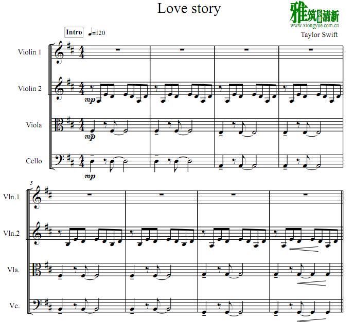 Taylor Swift - love story弦乐四重奏谱