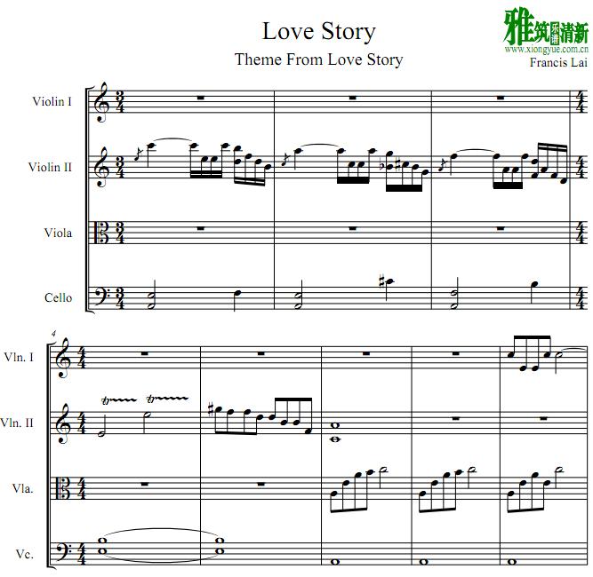 Francis Lai -爱情故事主题曲 love story弦乐四重奏谱