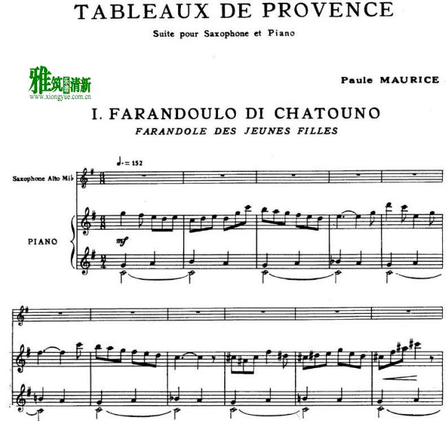 普罗旺斯之画Paule Maurice - Tableaux de prove萨克斯钢琴伴奏谱
