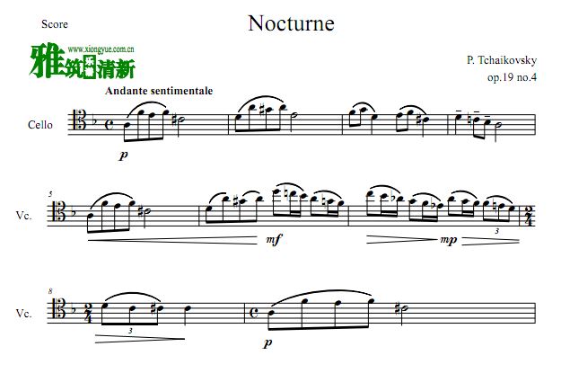 柴可夫斯基  夜曲 (Op.19, No.4)大提琴谱