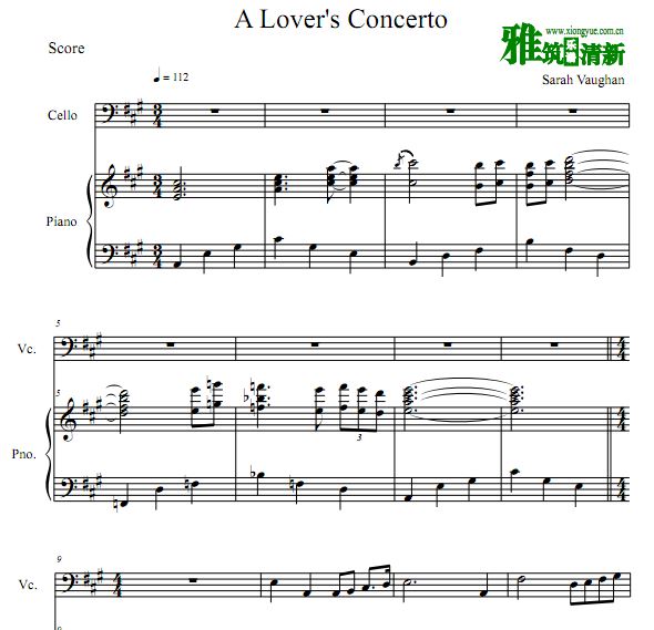恋人协奏曲 A Lover's Concerto 大提钢琴重奏谱
