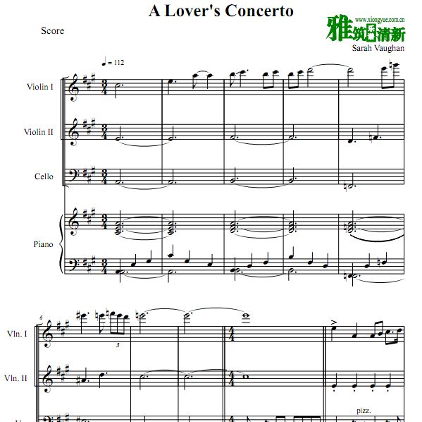 恋人协奏曲 A Lover's Concerto双小提琴大提琴钢琴四重奏谱