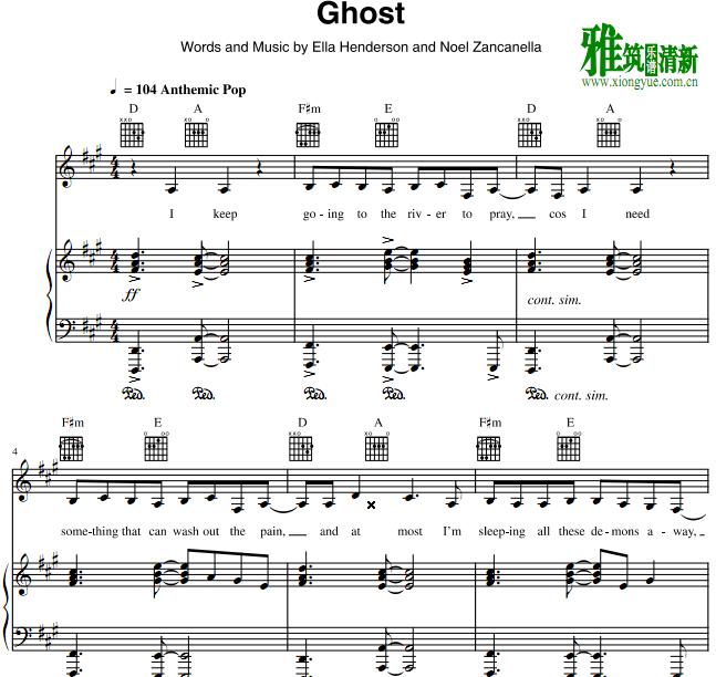 艾拉·亨德森 Ella Henderson - Ghost钢琴伴奏谱
