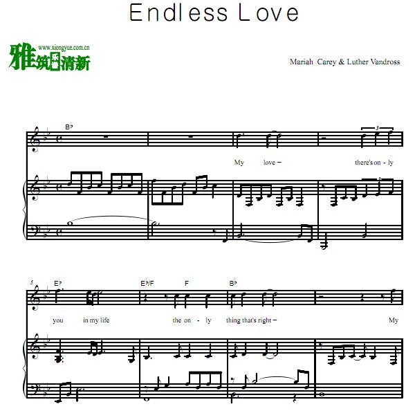 Luther Vandross,Mariah Carey - Endless Love 歌谱 钢琴伴奏谱