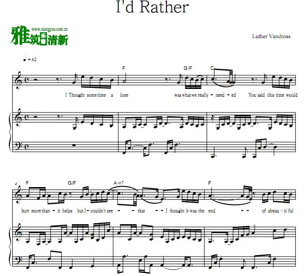 Luther Vandross - I'd Rather歌谱 弹唱伴奏钢琴谱
