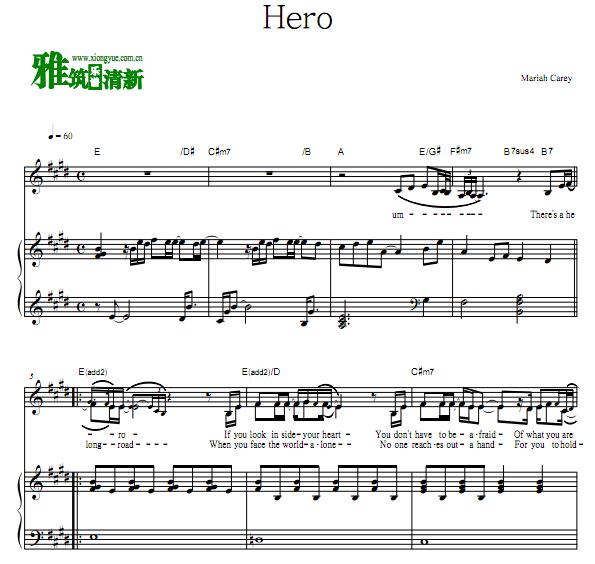 Mariah Carey - Hero歌谱 弹唱伴奏钢琴谱