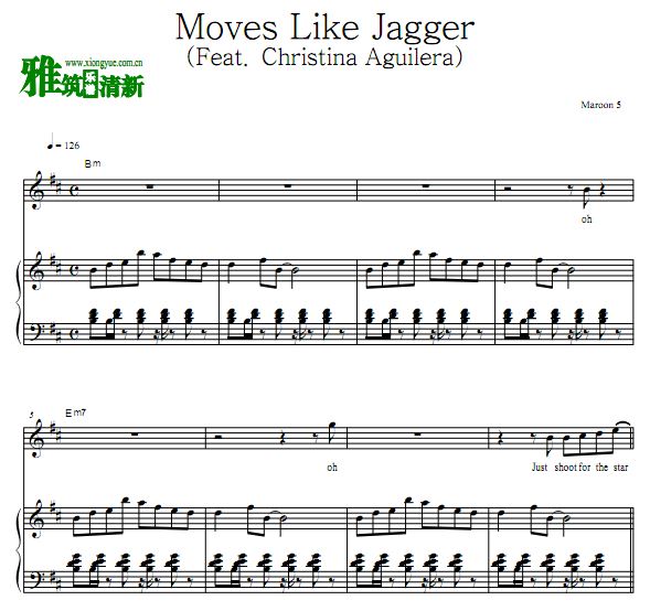 Maroon5 - Moves Like Jagger (Feat. Christina Aguilera)钢琴伴奏谱