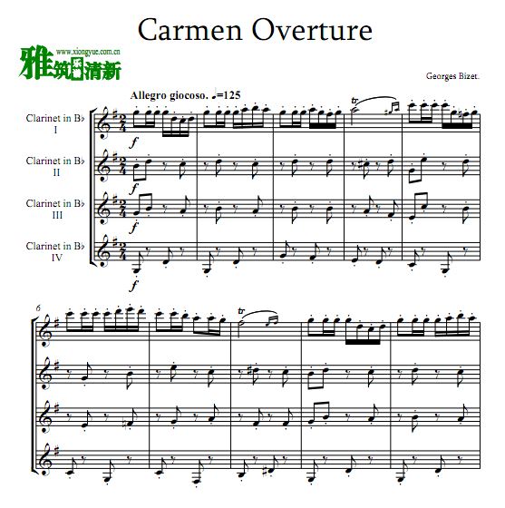 Bizet, Georges - Overture from Carmen 单簧管四重奏谱