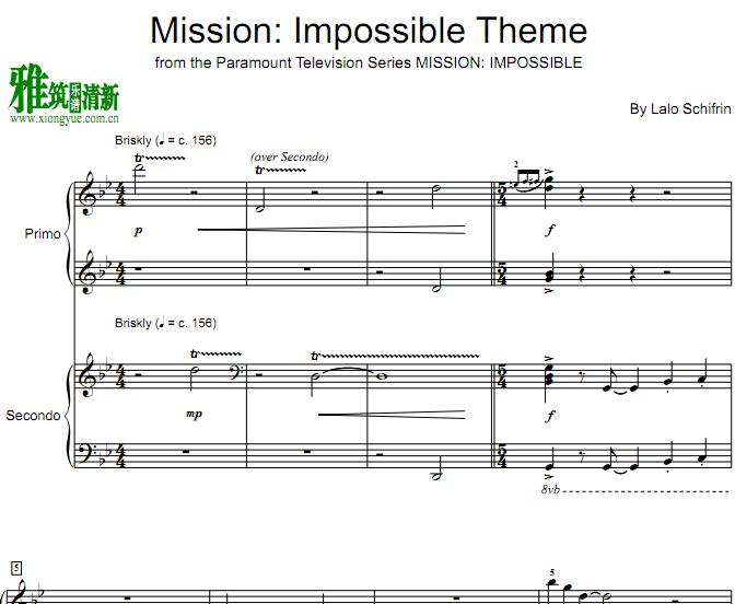 简单碟中谍Mission Impossible四手联弹谱