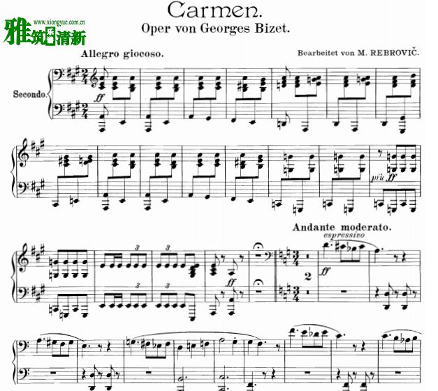 Carmen钢琴四手联弹谱