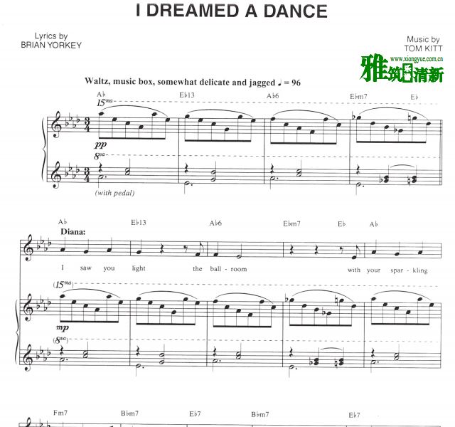 Next to Normal - I dreamed a dance声乐谱 钢琴伴奏谱