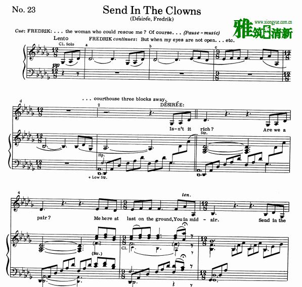 音乐剧 小夜曲 send in the clowns小丑进场声乐谱 钢琴伴奏谱